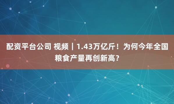 配资平台公司 视频｜1.43万亿斤！为何今年全国粮食产量再创新高？